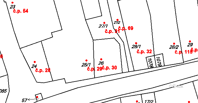 Hřivčice 30, Peruc na parcele st. 26 v KÚ Hřivčice, Katastrální mapa