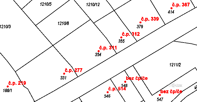 Kryry 311 na parcele st. 354 v KÚ Kryry, Katastrální mapa