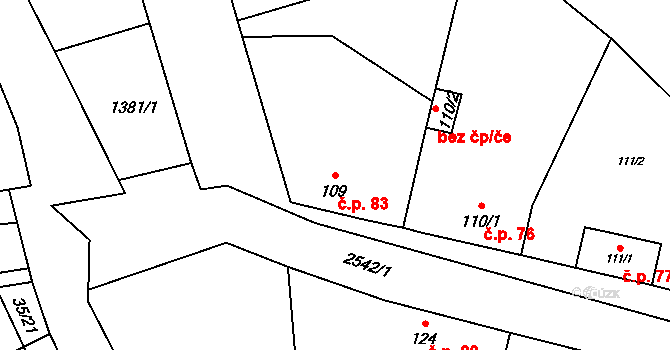 Stebno 83, Kryry na parcele st. 109 v KÚ Stebno u Petrohradu, Katastrální mapa