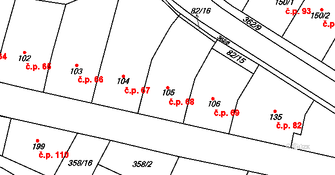 Mramotice 68, Znojmo na parcele st. 105 v KÚ Mramotice, Katastrální mapa