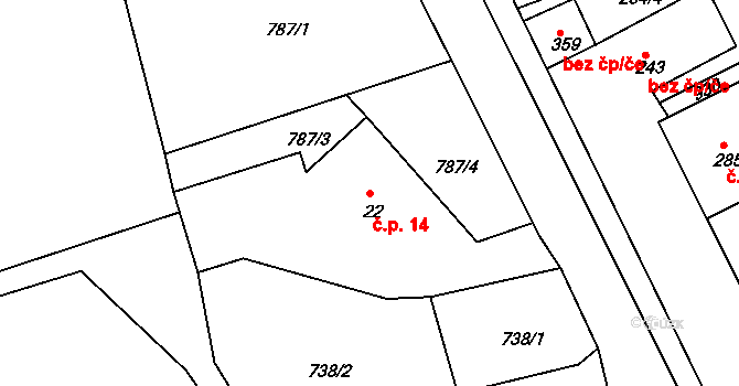 Mokřiny 14, Aš na parcele st. 22 v KÚ Mokřiny, Katastrální mapa