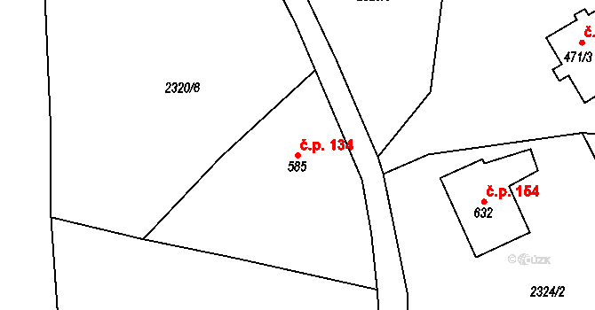 Antonínov 134, Josefův Důl na parcele st. 585 v KÚ Antonínov, Katastrální mapa