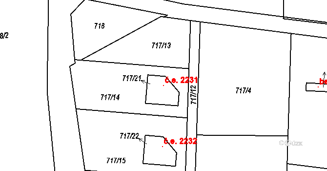 Čelkovice 2231, Tábor na parcele st. 717/21 v KÚ Čelkovice, Katastrální mapa