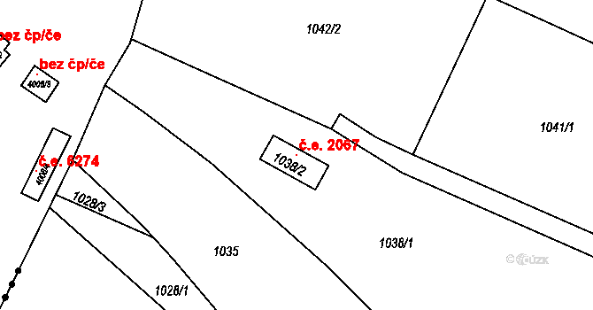 Dobšice 2067 na parcele st. 1038/2 v KÚ Dobšice u Znojma, Katastrální mapa