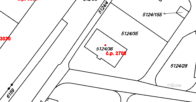 Jihlava 2708 na parcele st. 5124/36 v KÚ Jihlava, Katastrální mapa