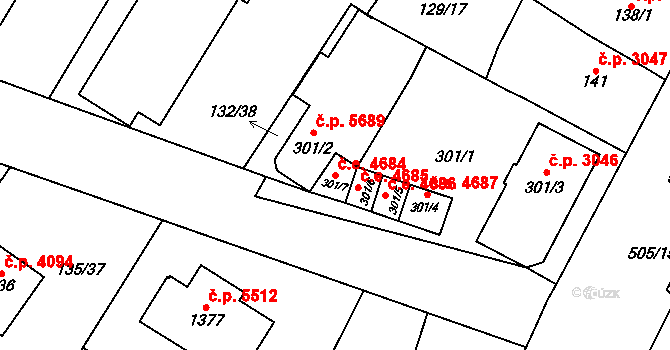 Jihlava 4684 na parcele st. 301/7 v KÚ Bedřichov u Jihlavy, Katastrální mapa