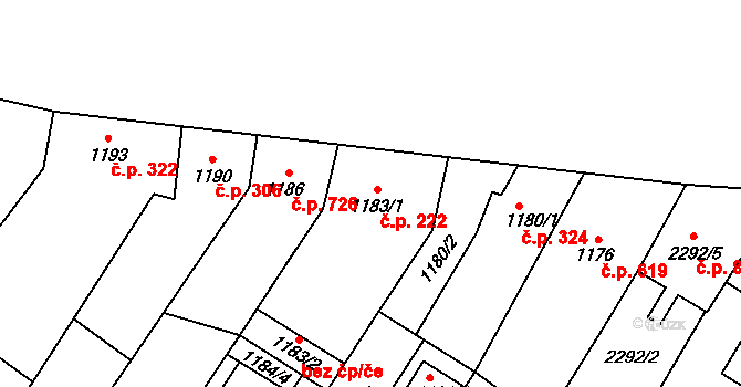 Lužice 222 na parcele st. 1183/1 v KÚ Lužice u Hodonína, Katastrální mapa