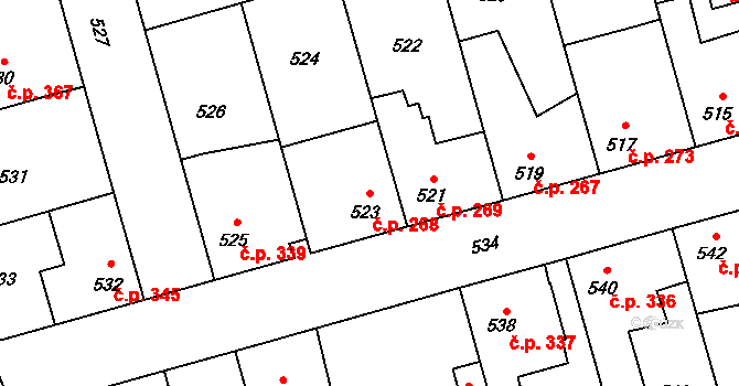 Hřebeč 268 na parcele st. 523 v KÚ Hřebeč, Katastrální mapa