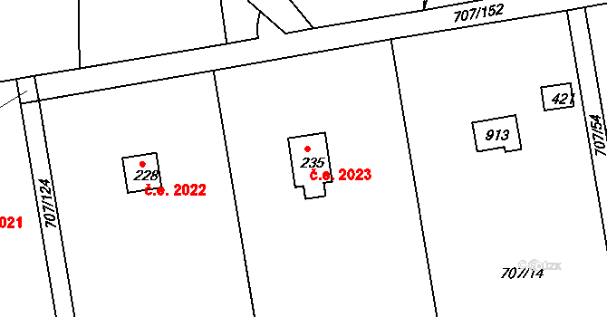 Skuheř 2023, Kamenice na parcele st. 235 v KÚ Těptín, Katastrální mapa