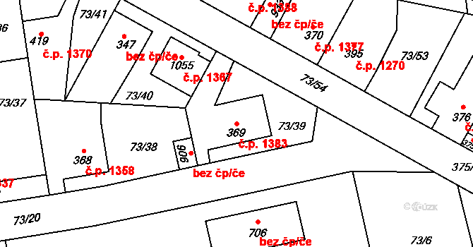 Švermov 1383, Kladno na parcele st. 369 v KÚ Hnidousy, Katastrální mapa
