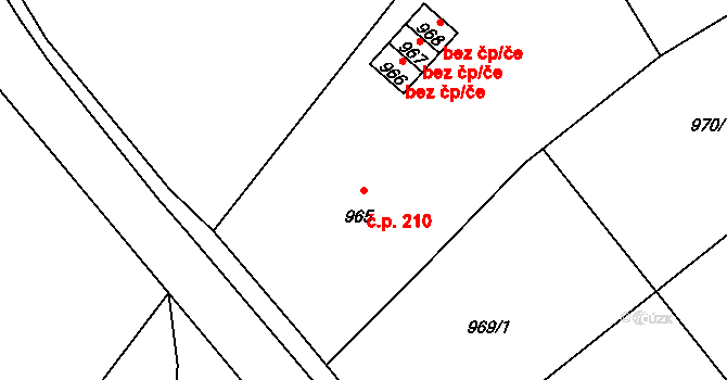 Donín 210, Hrádek nad Nisou na parcele st. 965 v KÚ Donín u Hrádku nad Nisou, Katastrální mapa