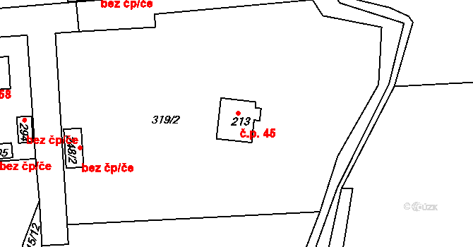 Hatě 45, Skuhrov na parcele st. 213 v KÚ Skuhrov pod Brdy, Katastrální mapa