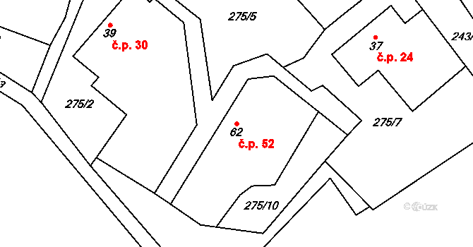 Synalov 52 na parcele st. 62 v KÚ Synalov, Katastrální mapa