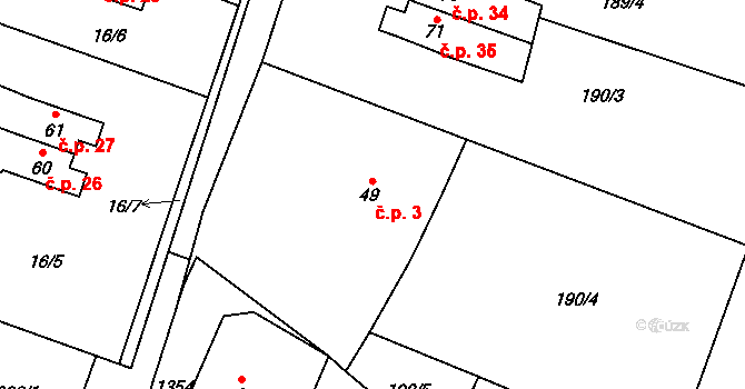 Jemnice 3, Tisová na parcele st. 49 v KÚ Jemnice u Tisové, Katastrální mapa