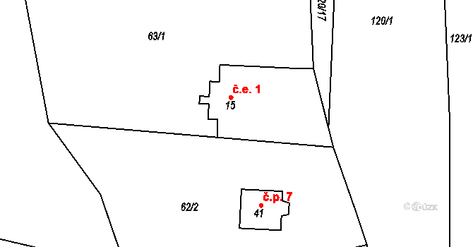 Doly 1, Bouzov na parcele st. 15 v KÚ Doly u Bouzova, Katastrální mapa