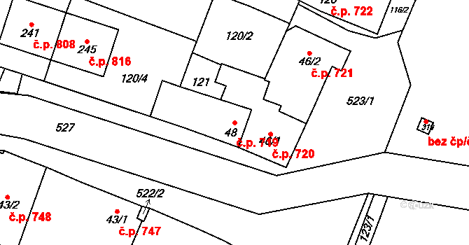 Loučany 719 na parcele st. 48 v KÚ Loučany na Hané, Katastrální mapa