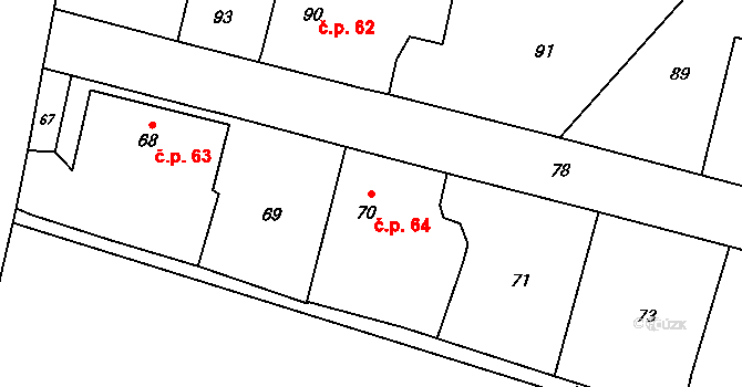 Lazce 64, Troubelice na parcele st. 70 v KÚ Lazce u Troubelic, Katastrální mapa