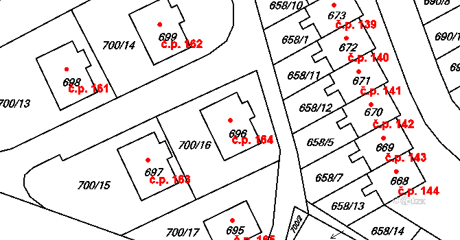 Mimoň V 164, Mimoň na parcele st. 696 v KÚ Mimoň, Katastrální mapa