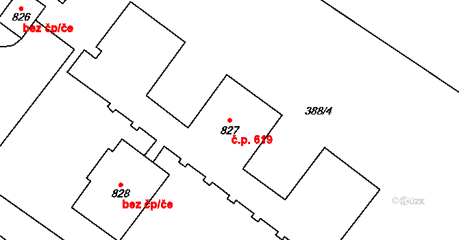 Jablonné nad Orlicí 619 na parcele st. 827 v KÚ Jablonné nad Orlicí, Katastrální mapa