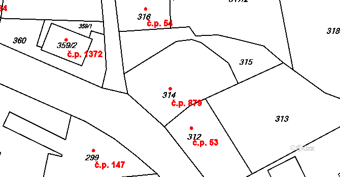 Dolní Lutyně 879 na parcele st. 314 v KÚ Dolní Lutyně, Katastrální mapa