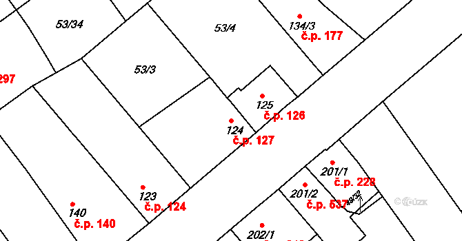 Litol 127, Lysá nad Labem na parcele st. 124/1 v KÚ Litol, Katastrální mapa