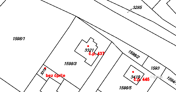 Radiměř 437 na parcele st. 3321 v KÚ Radiměř, Katastrální mapa