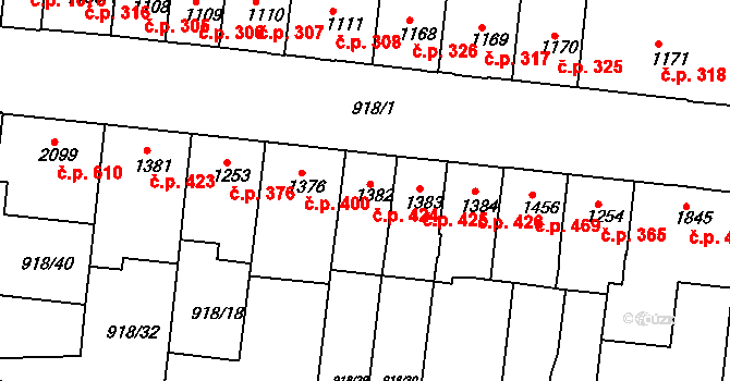 Horka-Domky 424, Třebíč na parcele st. 1382 v KÚ Třebíč, Katastrální mapa