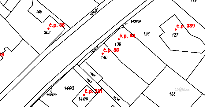 Pudlov 58, Bohumín na parcele st. 140 v KÚ Pudlov, Katastrální mapa