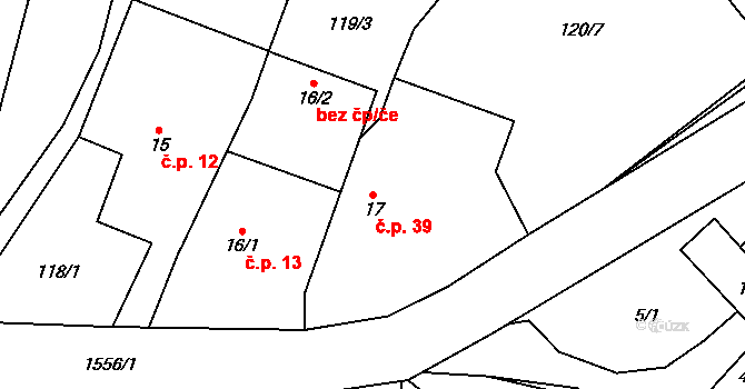 Ústrašín 39 na parcele st. 17 v KÚ Ústrašín, Katastrální mapa