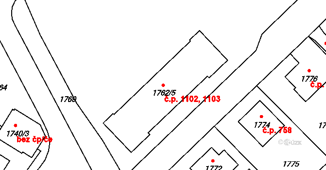 Pelhřimov 1102,1103 na parcele st. 1762/5 v KÚ Pelhřimov, Katastrální mapa