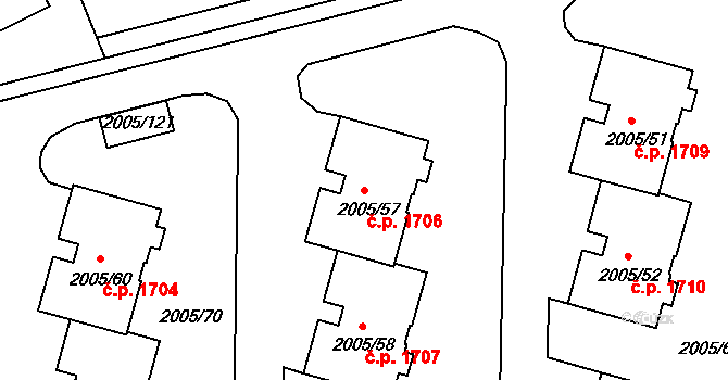 Pelhřimov 1706 na parcele st. 2005/57 v KÚ Pelhřimov, Katastrální mapa