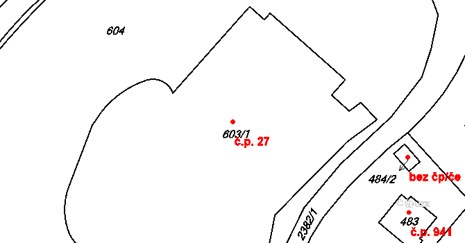 Trnovany 27, Teplice na parcele st. 603/1 v KÚ Teplice-Trnovany, Katastrální mapa