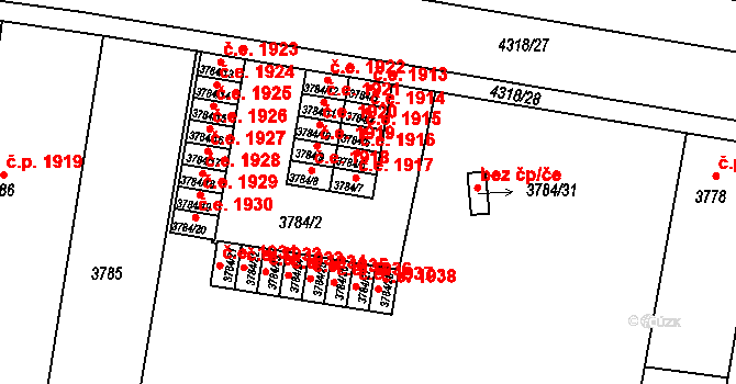 Teplice 1917 na parcele st. 3784/7 v KÚ Teplice, Katastrální mapa