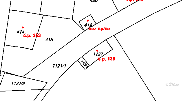 Vinoř 138, Praha na parcele st. 1127 v KÚ Vinoř, Katastrální mapa