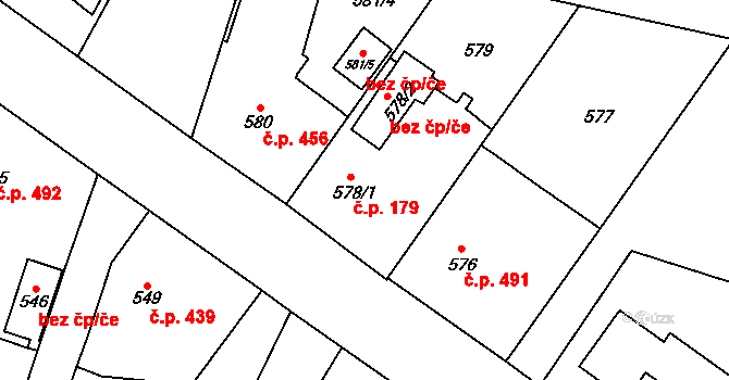 Suchdol nad Lužnicí 179 na parcele st. 578/1 v KÚ Suchdol nad Lužnicí, Katastrální mapa