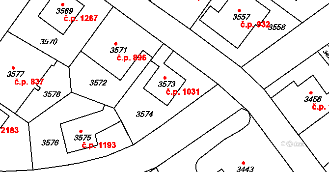 Modřany 1031, Praha na parcele st. 3573 v KÚ Modřany, Katastrální mapa