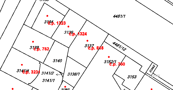 Strašnice 818, Praha na parcele st. 3137 v KÚ Strašnice, Katastrální mapa