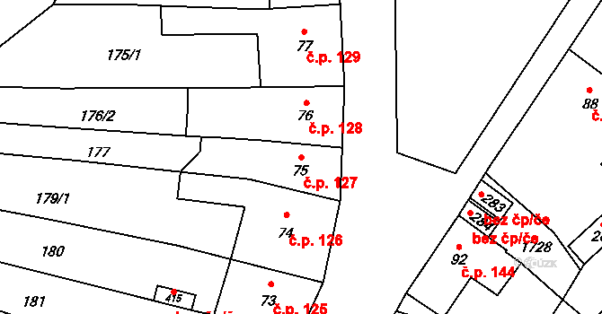 Pilníkov 127 na parcele st. 75 v KÚ Pilníkov I, Katastrální mapa