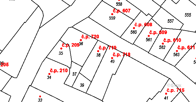 Česká Lípa 719 na parcele st. 38 v KÚ Česká Lípa, Katastrální mapa