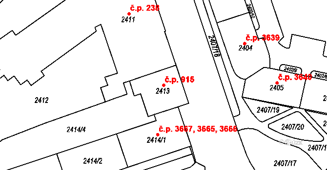 Chomutov 915 na parcele st. 2413 v KÚ Chomutov I, Katastrální mapa