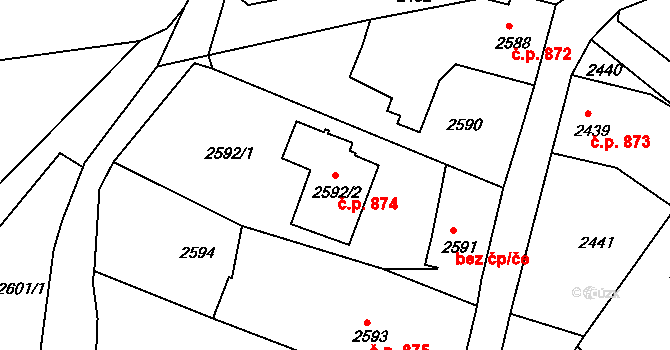 Rumburk 1 874, Rumburk na parcele st. 2592/2 v KÚ Rumburk, Katastrální mapa
