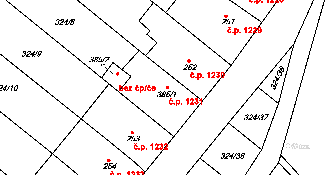 Předklášteří 1231 na parcele st. 385/1 v KÚ Předklášteří, Katastrální mapa
