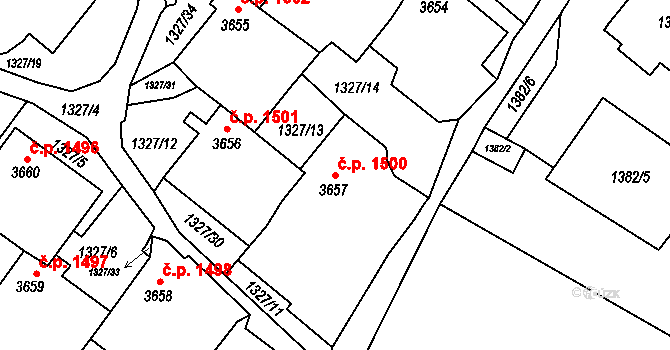 Rumburk 1 1500, Rumburk na parcele st. 3657 v KÚ Rumburk, Katastrální mapa