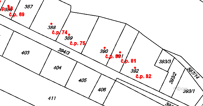 Padochov 80, Oslavany na parcele st. 390 v KÚ Padochov, Katastrální mapa