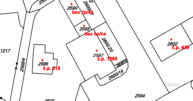 Lyžbice 1265, Třinec na parcele st. 2597 v KÚ Lyžbice, Katastrální mapa