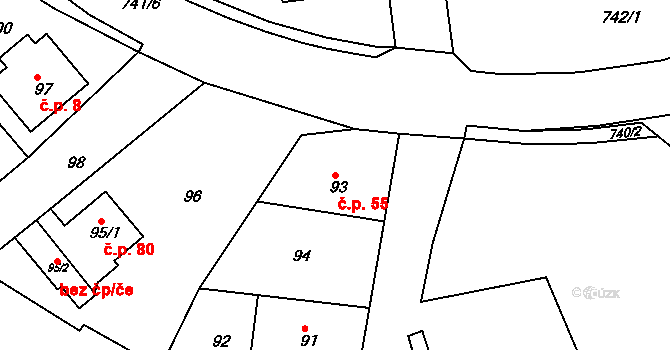 Svatava 55 na parcele st. 93 v KÚ Čistá u Svatavy, Katastrální mapa
