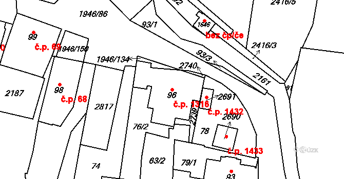 Třebechovice pod Orebem 1316 na parcele st. 96 v KÚ Třebechovice pod Orebem, Katastrální mapa