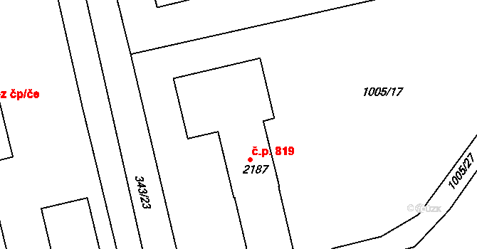 Chlumec nad Cidlinou IV 819, Chlumec nad Cidlinou na parcele st. 2187 v KÚ Chlumec nad Cidlinou, Katastrální mapa