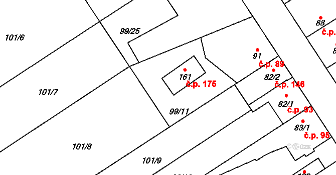 Podolanka 175 na parcele st. 161 v KÚ Podolanka, Katastrální mapa