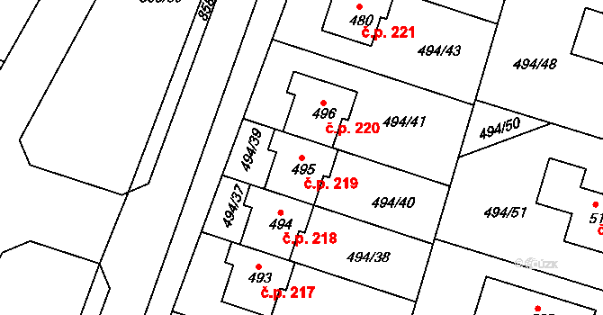 Sedlčánky 219, Čelákovice na parcele st. 495 v KÚ Sedlčánky, Katastrální mapa